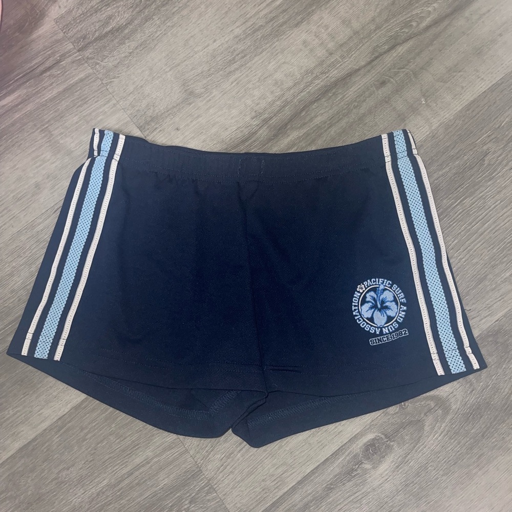 Dark blue, light blue, and white Body Code size small shorts